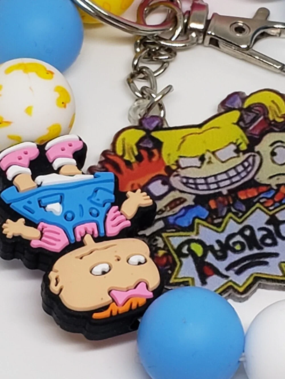 Handmade Rugrats Phil Lil Silicone Beaded Keychain Wristlet